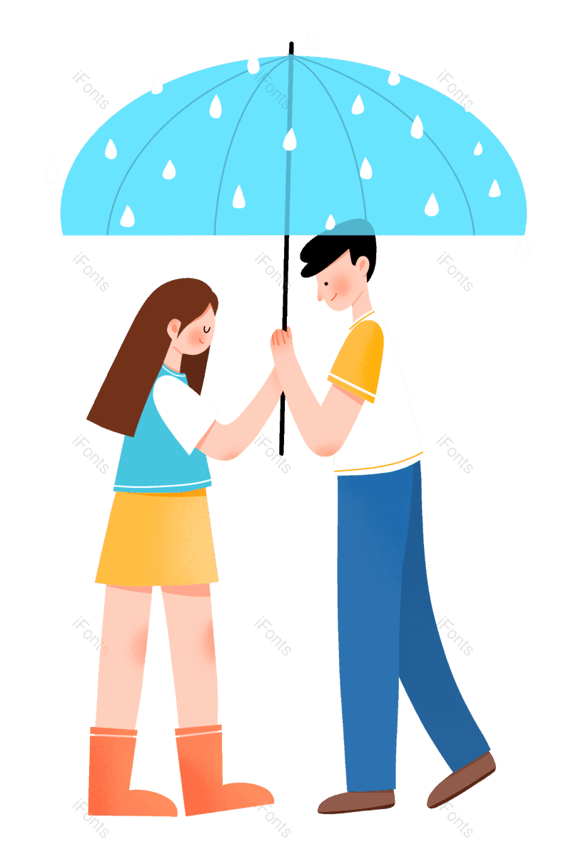 插画图片,雨水元素,情侣PNG,扁平风免抠素材